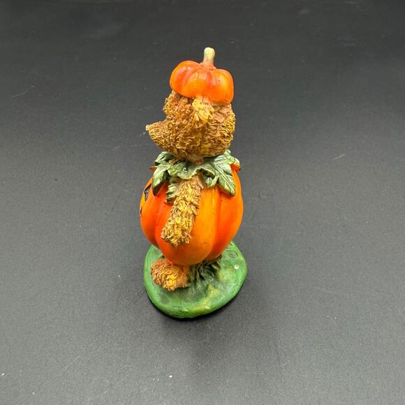 Vintage Pumpkin Teddy Bear Figurine Halloween Mini Statue - Picture 2 of 10